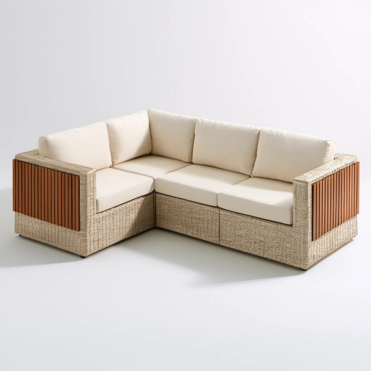 Modułowa narożna sofa ogrodowa 3-osobowa w kształcie L, beżowo-brązowa, 220 x 160 x 75 cm