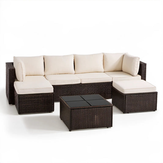 4-częściowy zestaw ogrodowy z technorattanu PE, ciemnobrązowy/kremowy/czarny, sofa 180 × 70 × 65 cm