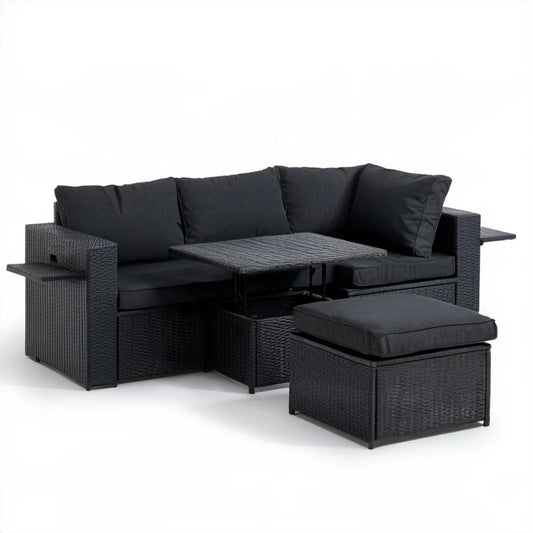 Czarny zestaw ogrodowy z rattanu PE ze stalową ramą, sofa 180 x 70 x 70 cm