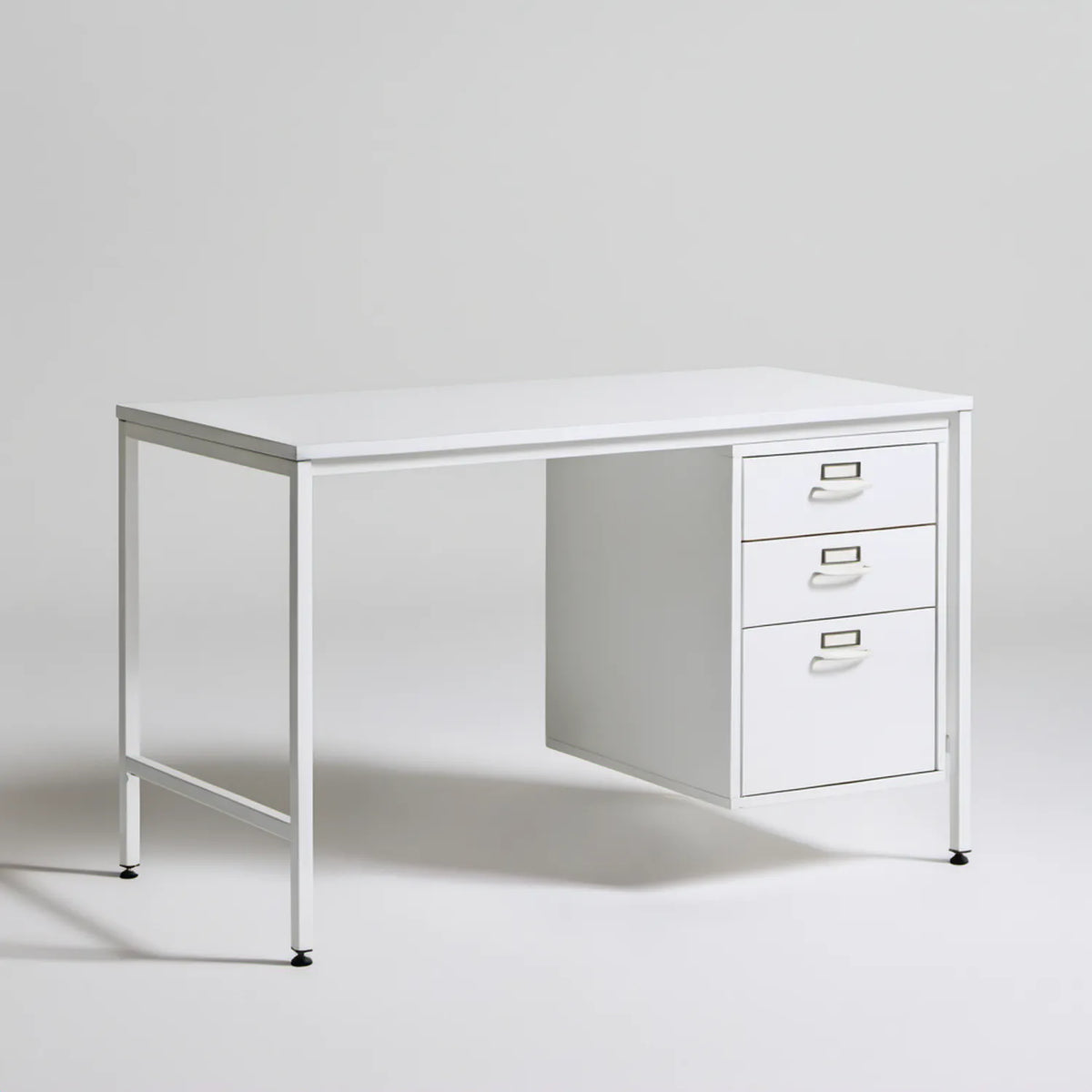 Białe biurko metalowe z 3 szufladami, 120 x 60 x 75 cm