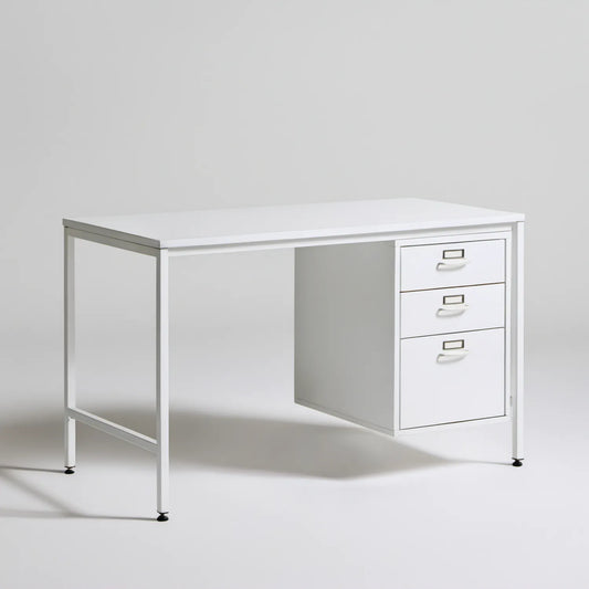Białe biurko metalowe z 3 szufladami, 120 x 60 x 75 cm
