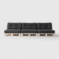 3-osobowa sofa ogrodowa z palet z czarnymi poduszkami, biały stelaż, 360 x 80 x 60 cm