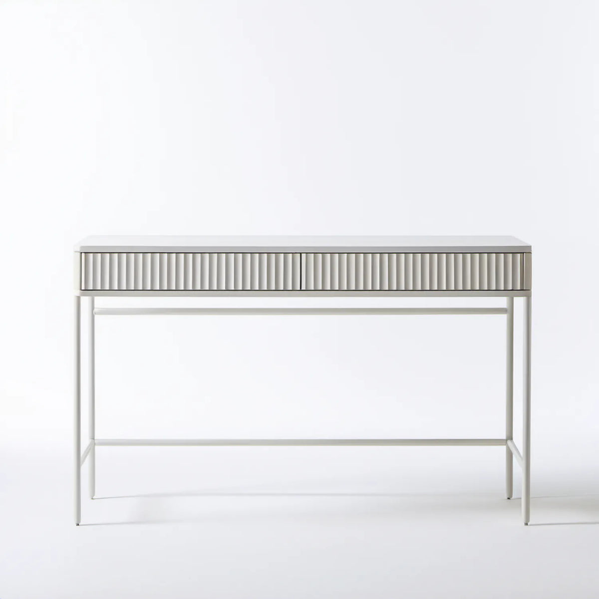 Białe biurko z 2 ryflowanymi szufladami, 120 x 55 x 76 cm