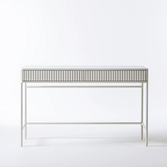 Białe biurko z 2 ryflowanymi szufladami, 120 x 55 x 76 cm