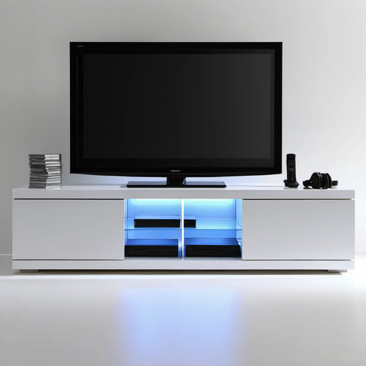 Biała szafka RTV z oświetleniem LED 180 x 40 x 45 cm