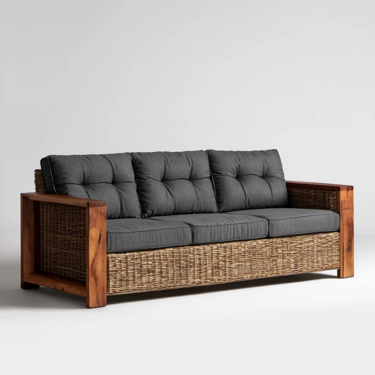 3-osobowa sofa ogrodowa grafitowo-brązowa 180 x 80 x 85 cm z drewna akacjowego i plecionki PE