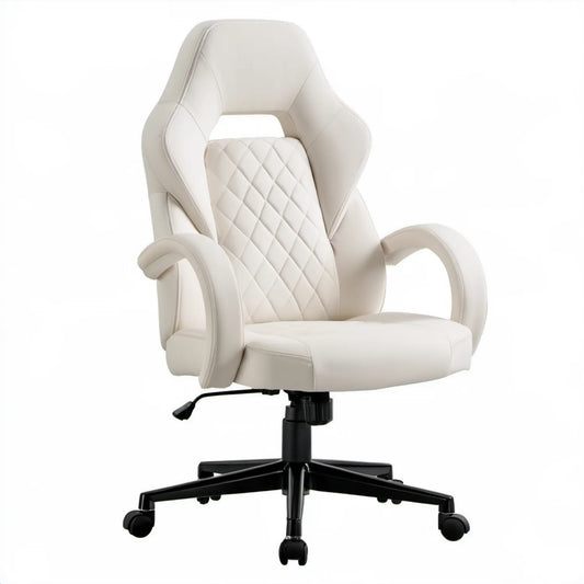 Biały obrotowy fotel biurowy z ekoskóry PU, 65 x 65 x 112–122 cm