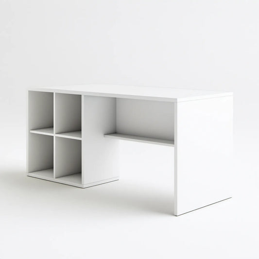 Białe biurko z regałem 120 x 60 x 75 cm z laminowanej płyty wiórowej